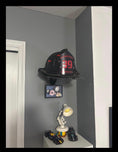 Load image into Gallery viewer, Fire Helmet (motorcycle helmet, cosplay helmet) Wall Mount Display (really it works with any helmet you can think of)