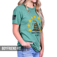 Load image into Gallery viewer, Women's Don't Tread on Me Patriotic Boyfriend Fit T-Shirt (Heather Green)