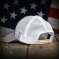 Load image into Gallery viewer, Gray & White Mesh-Back American Flag Trucker Hat