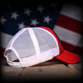 Load image into Gallery viewer, Red & White American Flag Trucker Hat