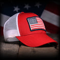 Load image into Gallery viewer, Red & White American Flag Trucker Hat