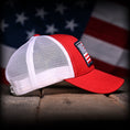 Load image into Gallery viewer, Red & White American Flag Trucker Hat