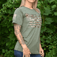 Load image into Gallery viewer, Women's Camo American Flag Patriotic Boyfriend Fit T-Shirt (Army Green)