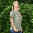 Load image into Gallery viewer, Women's Camo American Flag Patriotic Boyfriend Fit T-Shirt (Army Green)