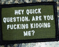 Load image into Gallery viewer, As Seen on Socials - "Hey Question, Are You Fucking Kidding Me?" - 2x3 Patch - Olive Drab w/White