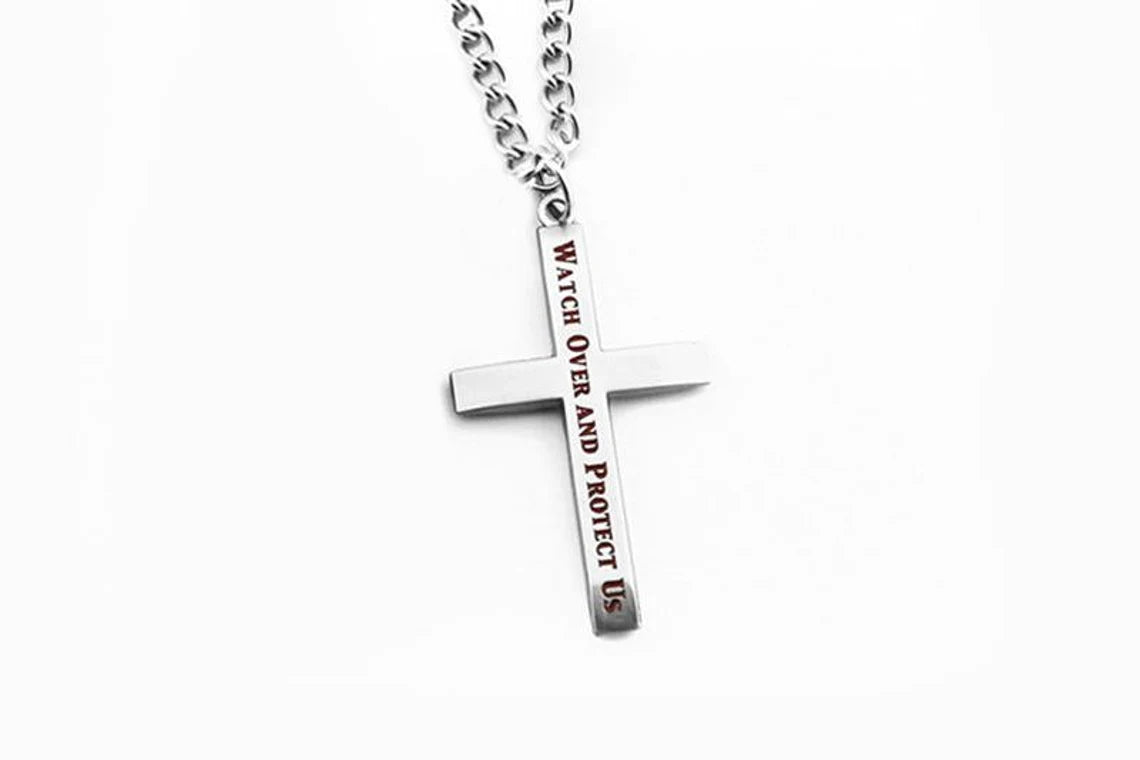 Thin Red Line Cross Pendant and Chain (24in)