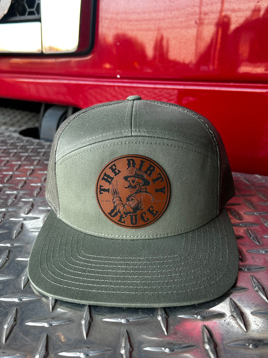 Olive Green Richardson 7 Panel Brown Leather Patch