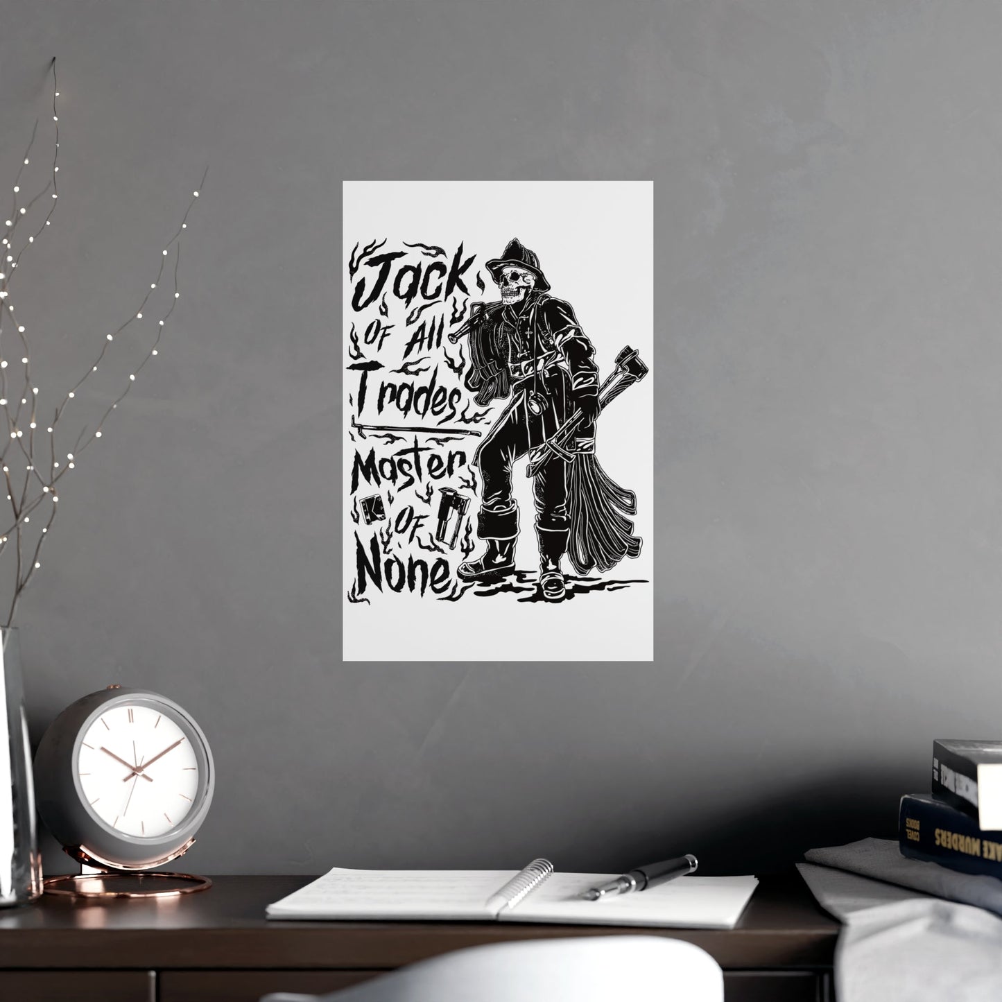 Jack of All Trades Master of None Poster — Vintage Skeleton Tradesman Matte Art