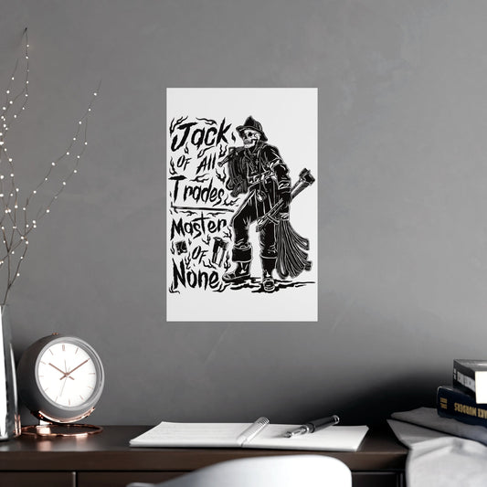 Jack of All Trades Master of None Poster — Vintage Skeleton Tradesman Matte Art