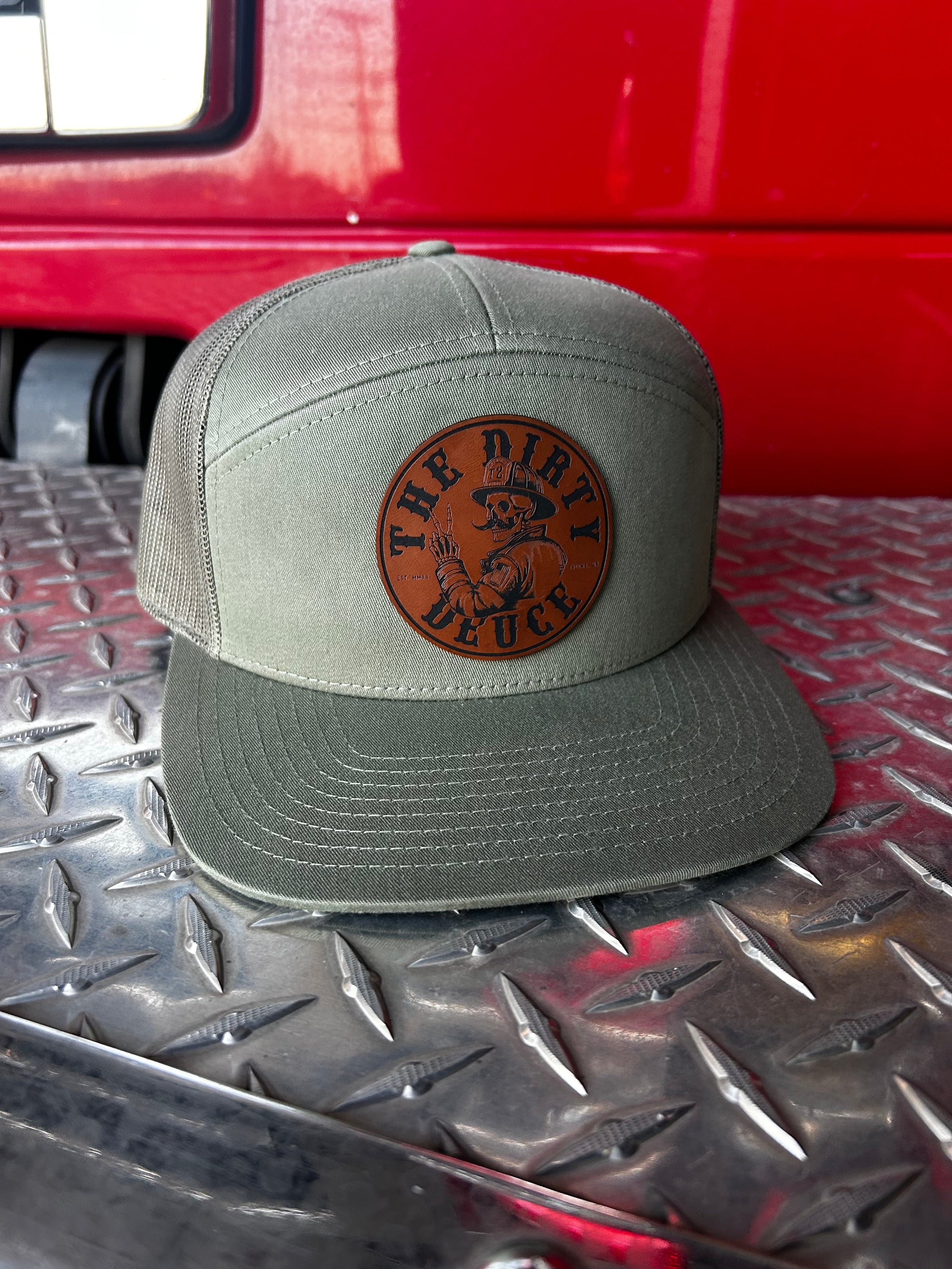Olive Green Richardson 7 Panel Brown Leather Patch