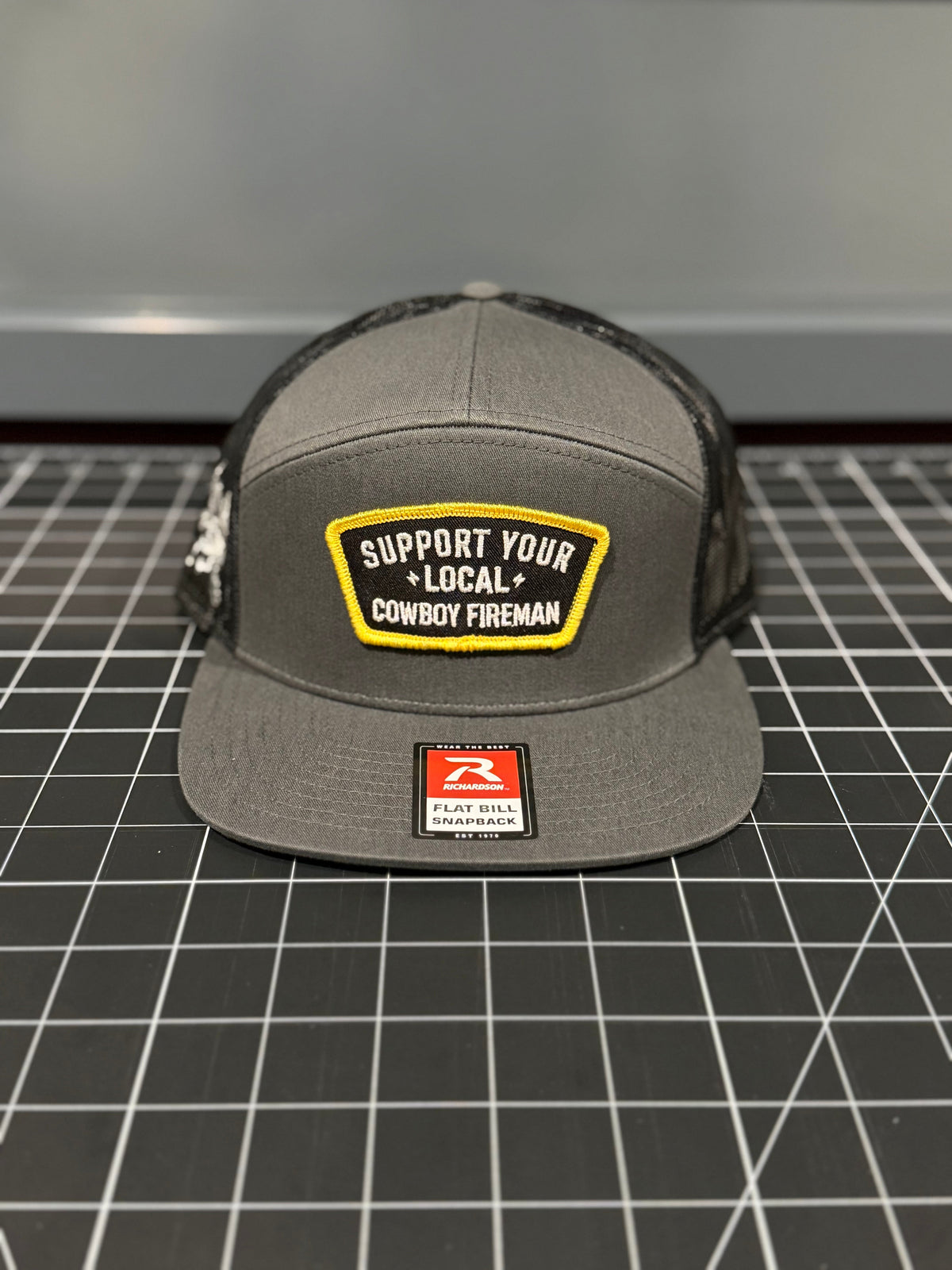 Support Your local Cowboy Fireman, Charcoal and Black R168 7 Panel