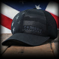 Load image into Gallery viewer, Blacked Out Debossed American Flag Trucker Hat
