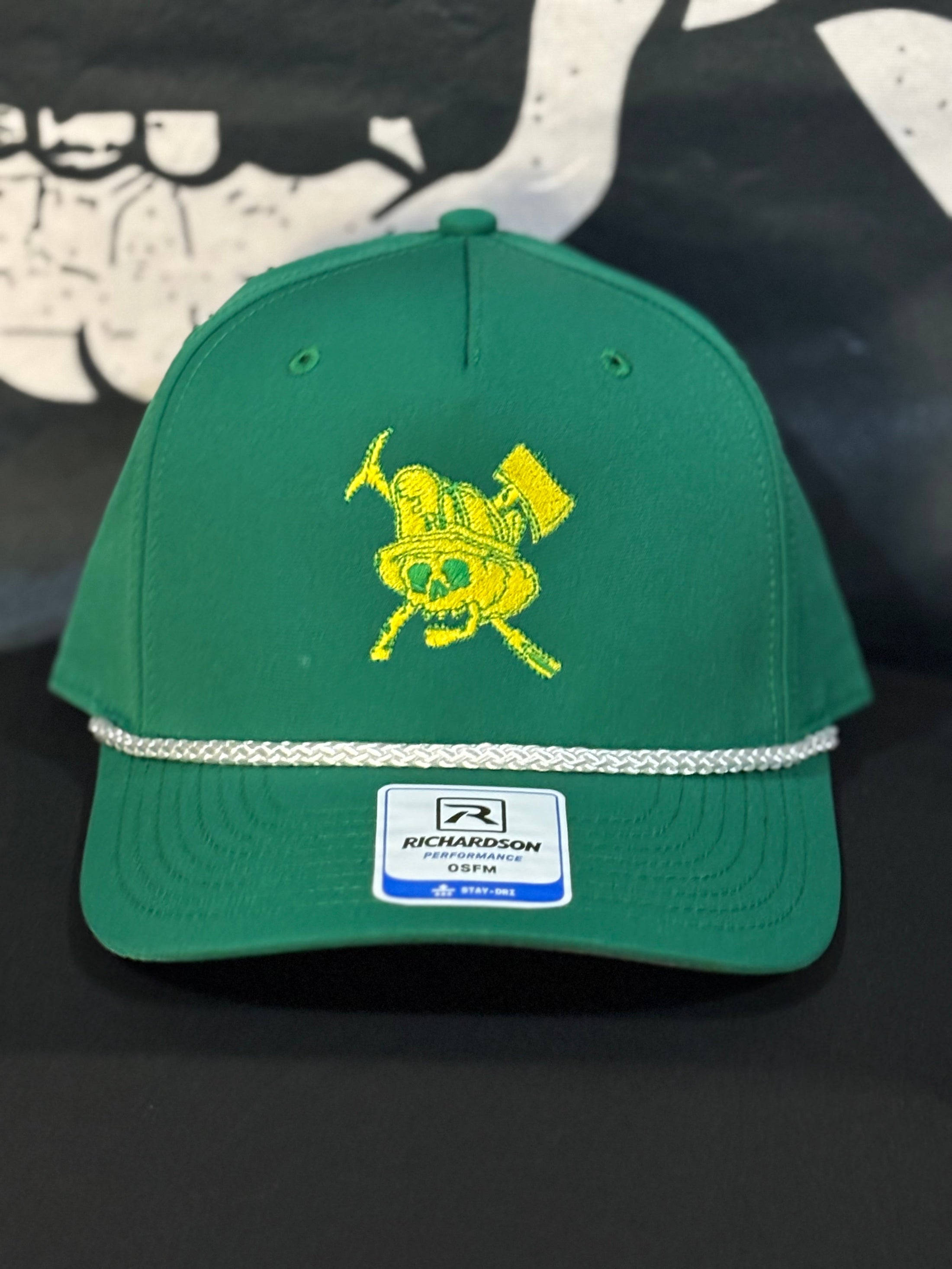 Green and yellow skull rope hat