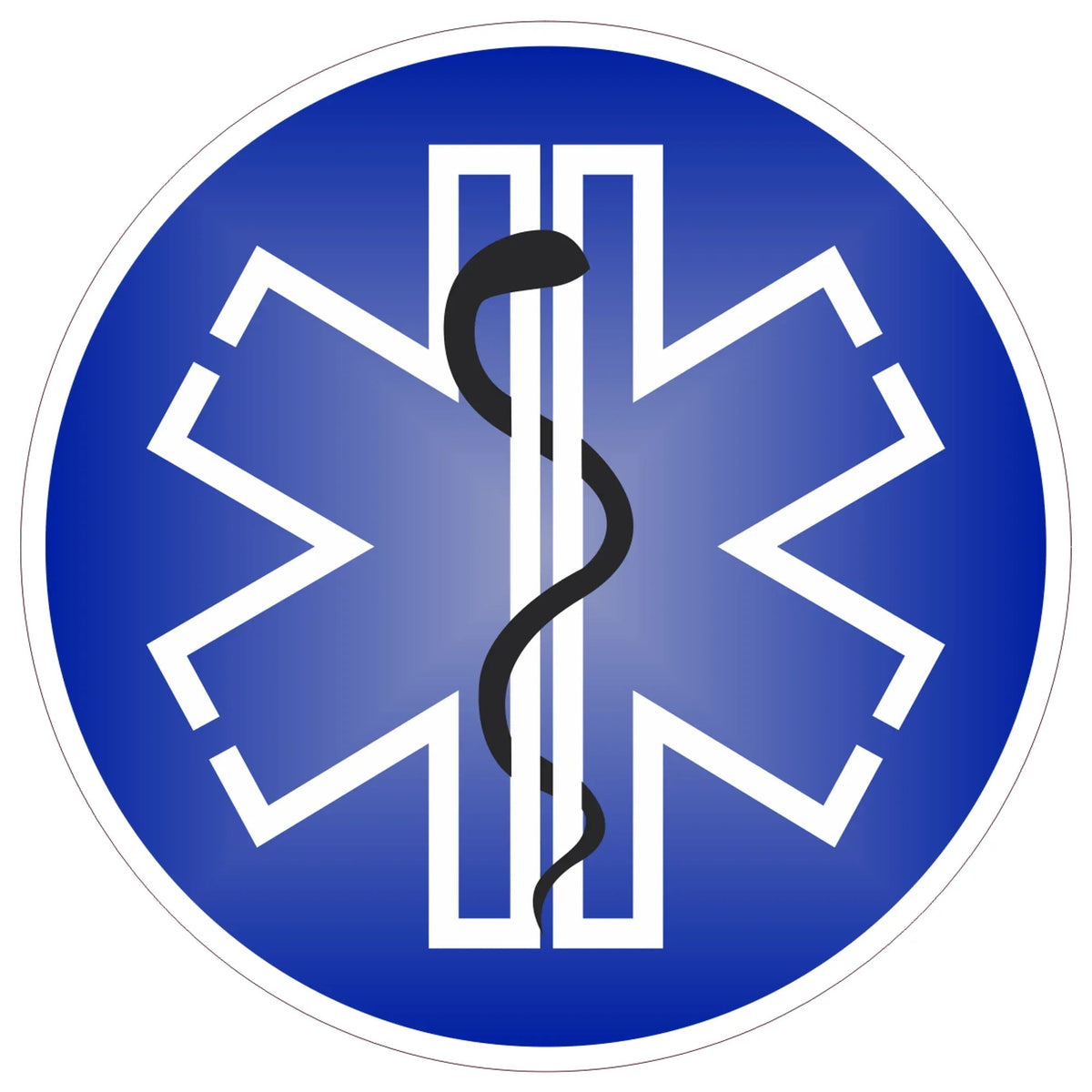 Caduceus Staff Star Of Life Blue Background Black Snake - 4 inch Sticker