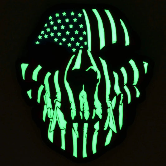 K9 Dog Canine Skull US Flag - 3x3.5 PVC Patch COLOR or GLOW IN THE DARK