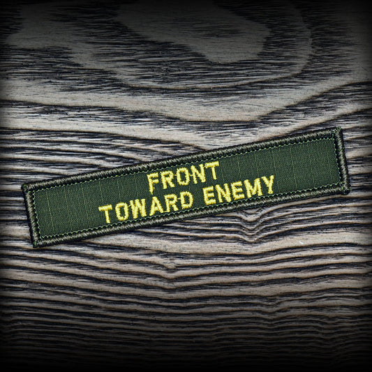 Claymore Front Toward Enemy 1x5 Velcro Patch - OD Green