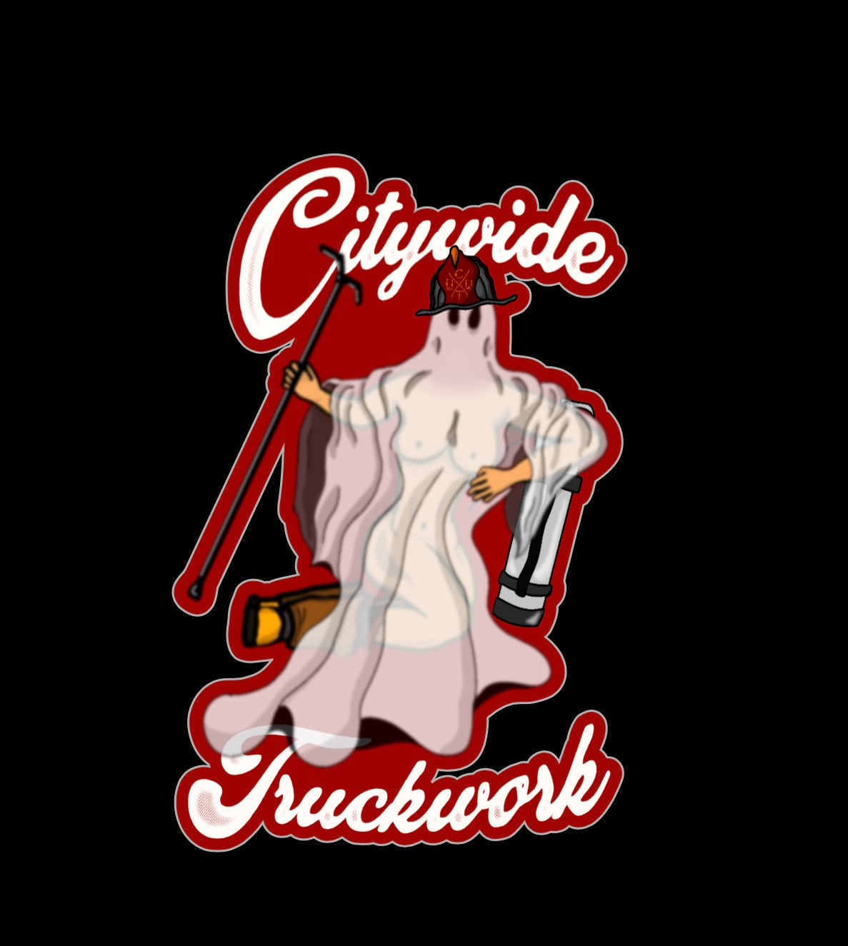 Bedsheet Bandit Ghost Firefighter | Female Figure Laminated Vinyl Sticker