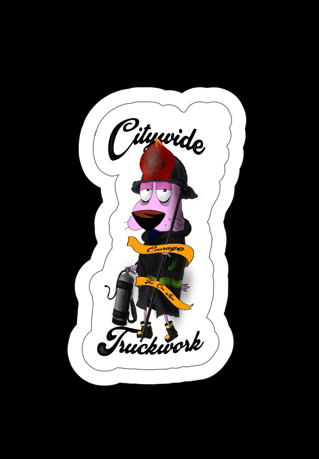 Courage the Can Man | Firefighter Cartoon-Inspired Laminated Vinyl Sticker