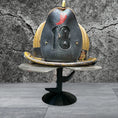Load image into Gallery viewer, Fire Helmet TABLE TOP Display New York Roof Hook or Halligan Bar (really it works with any helmet you can think of)
