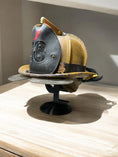 Load image into Gallery viewer, Fire Helmet TABLE TOP Display New York Roof Hook or Halligan Bar (really it works with any helmet you can think of)
