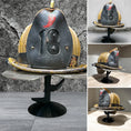 Load image into Gallery viewer, Fire Helmet TABLE TOP Display New York Roof Hook or Halligan Bar (really it works with any helmet you can think of)
