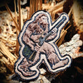 Load image into Gallery viewer, Fuzzy Flint Lock Rifle Colonial Squatch Embroidered Patch - 4 inch - Made in the USA Big Foot
