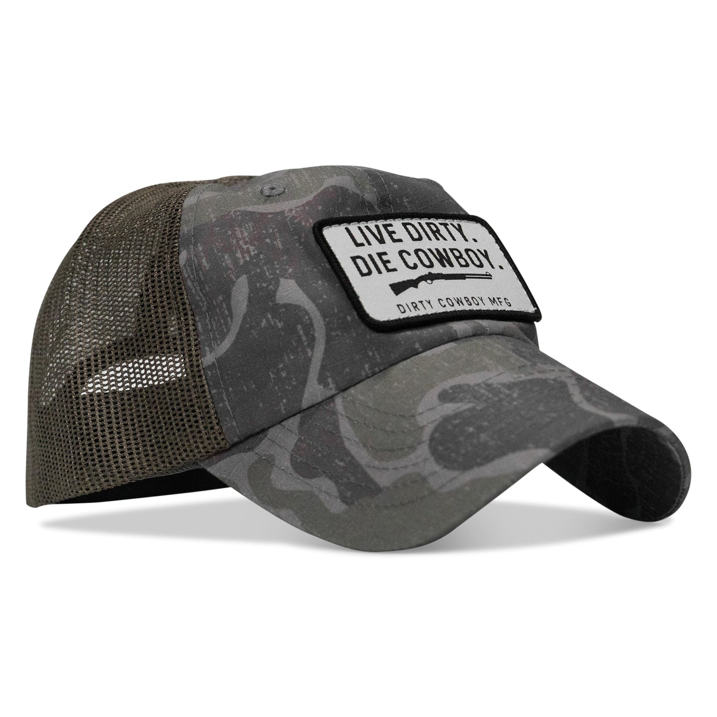 Live Dirty. Die Cowboy Patch Tactical Ripstop Mesh Snapback Hat