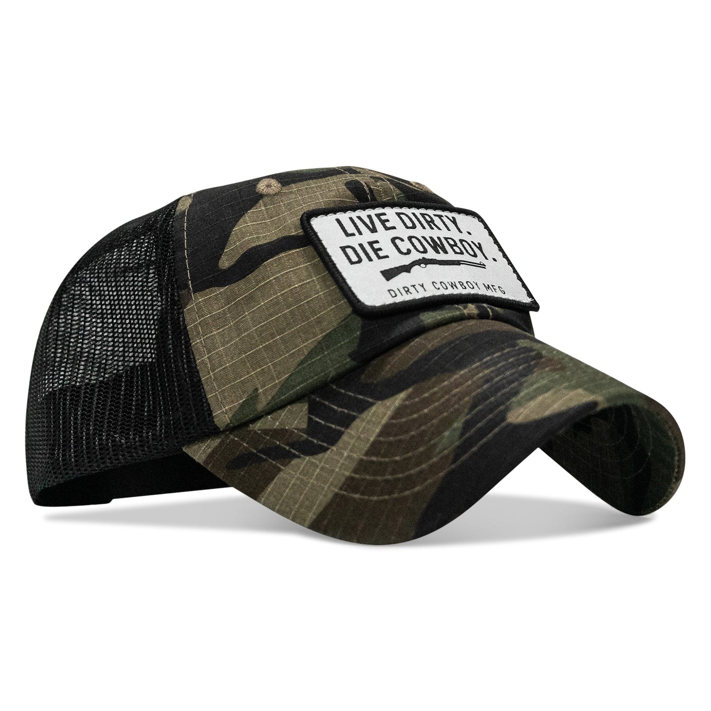 Live Dirty. Die Cowboy Patch Tactical Ripstop Mesh Snapback Hat
