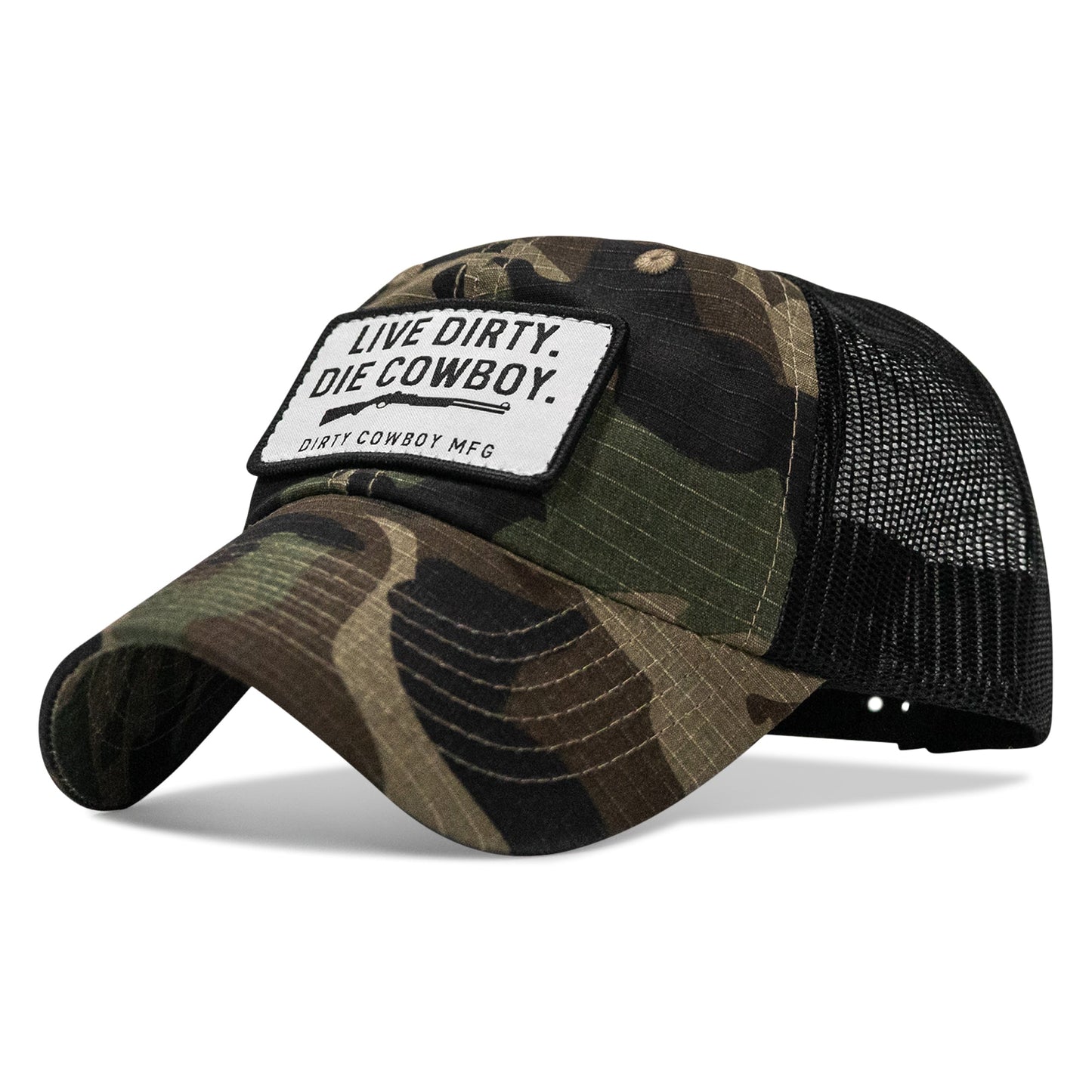 Live Dirty. Die Cowboy Patch Tactical Ripstop Mesh Snapback Hat