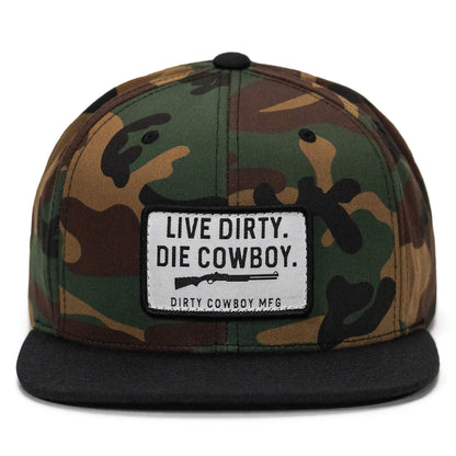 Live Dirty. Die Cowboy. Flatbill SnapBack