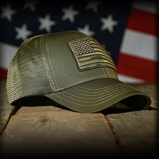 MultiCam Flag Patch OD Green Ball Cap