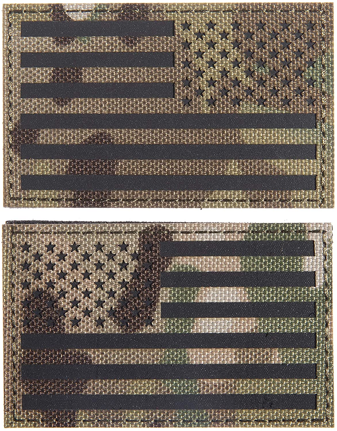 (PAIR of TWO) Reflective 3D US Flag Patch with Hook and Loop
