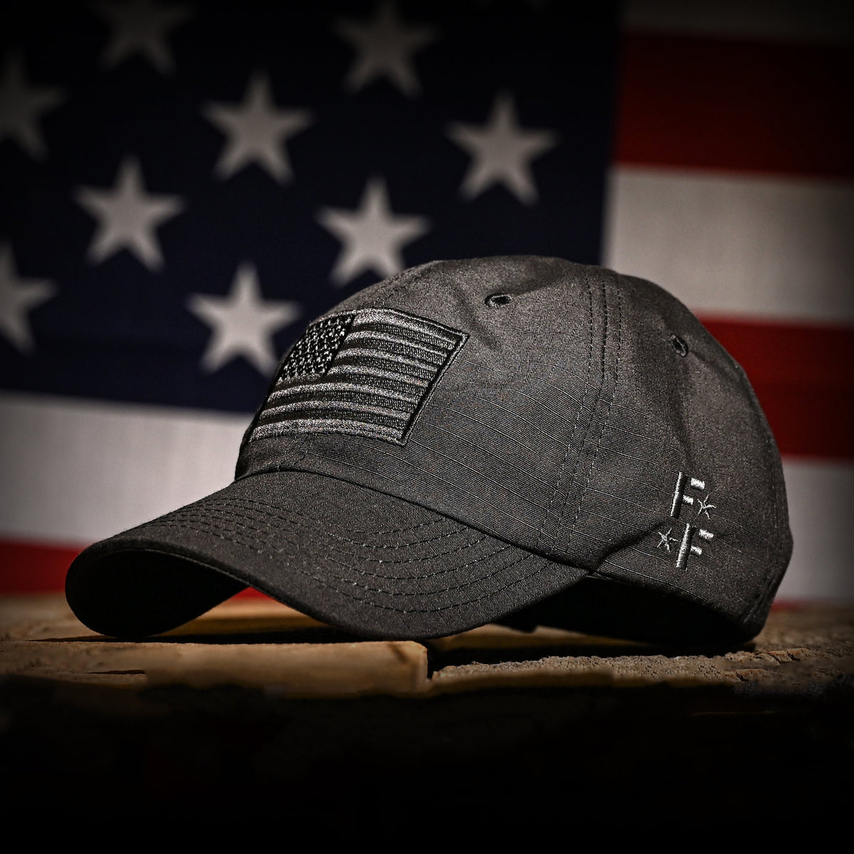 Murdered Out Black Ripstop Full Fabric American Flag Range Hat