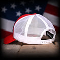 Load image into Gallery viewer, Red & White American Flag Trucker Hat
