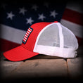 Load image into Gallery viewer, Red & White American Flag Trucker Hat

