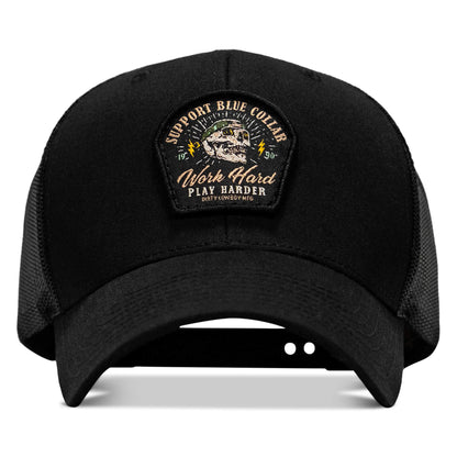 Work Hard Play Harder | Support Blue Collar Patch Snapback Hat