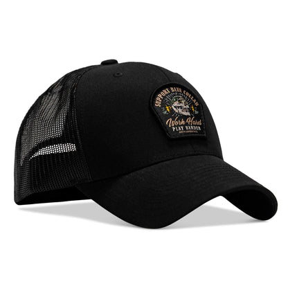 Work Hard Play Harder | Support Blue Collar Patch Snapback Hat