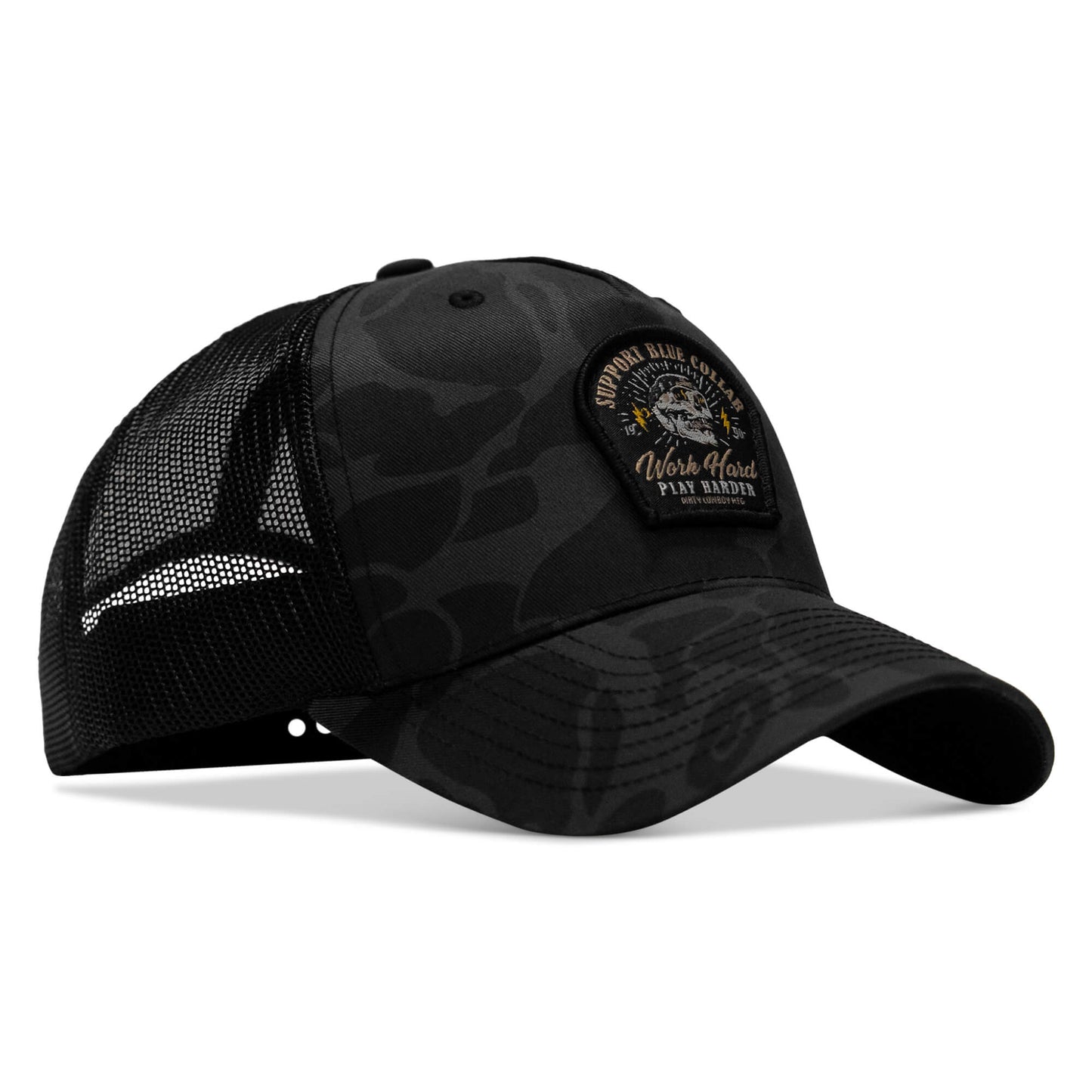 Work Hard Play Harder | Support Blue Collar Patch Snapback Hat