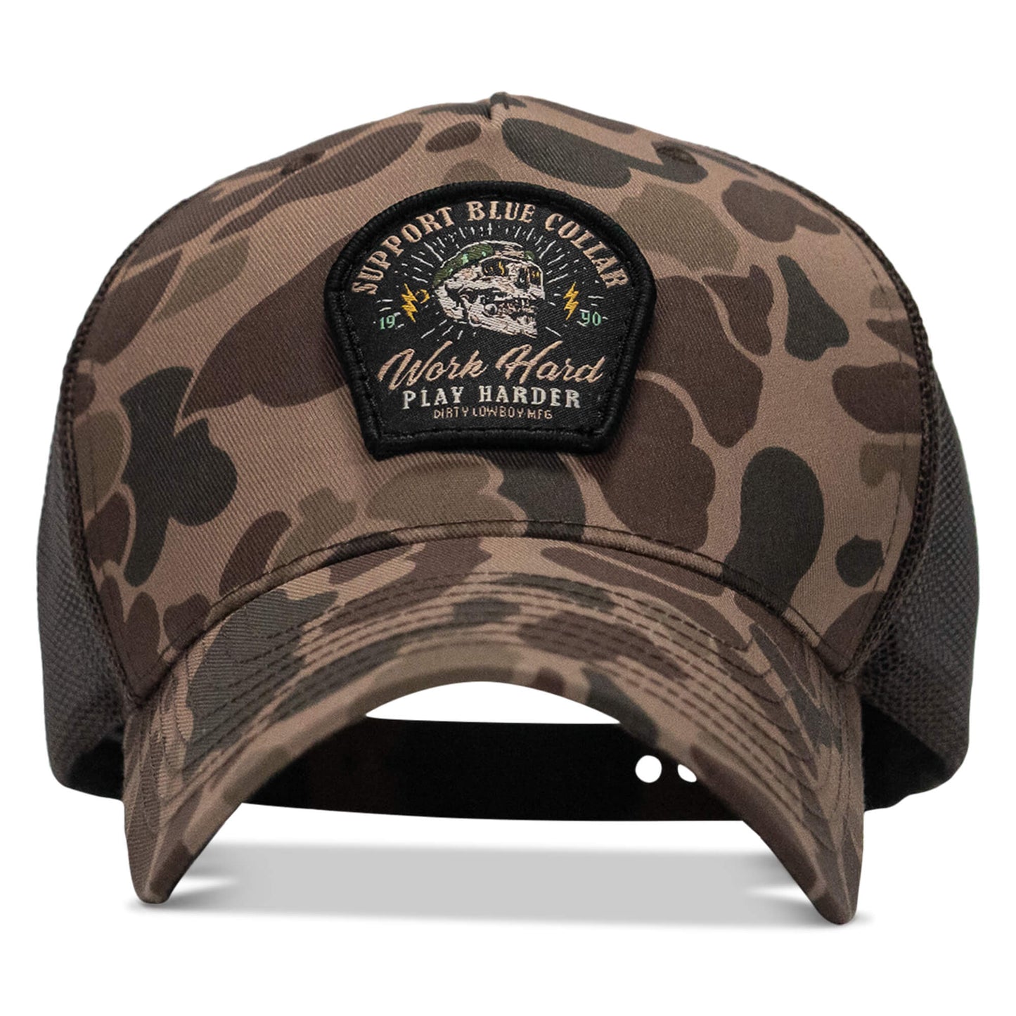 Work Hard Play Harder | Support Blue Collar Patch Snapback Hat