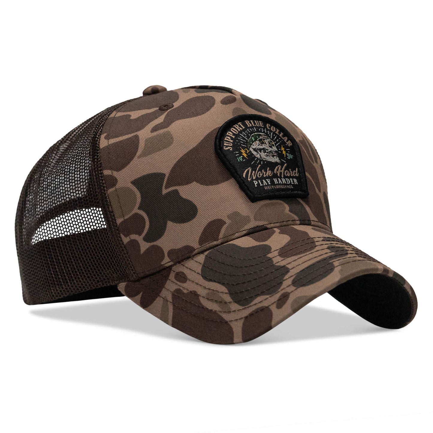 Work Hard Play Harder | Support Blue Collar Patch Snapback Hat