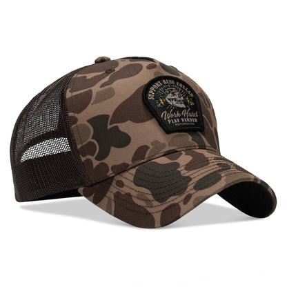 Work Hard Play Harder | Support Blue Collar Patch Snapback Hat