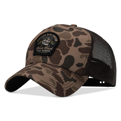 Work Hard Play Harder | Support Blue Collar Patch Snapback Hat