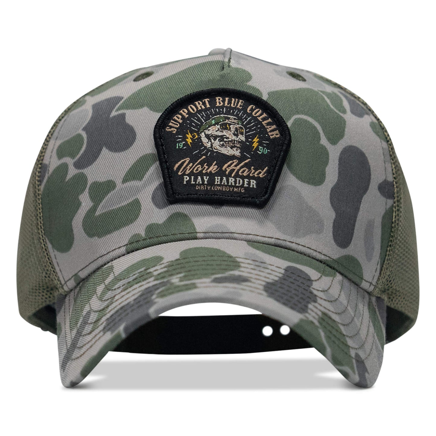 Work Hard Play Harder | Support Blue Collar Patch Snapback Hat