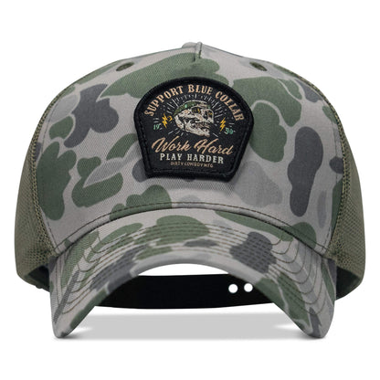 Work Hard Play Harder | Support Blue Collar Patch Snapback Hat