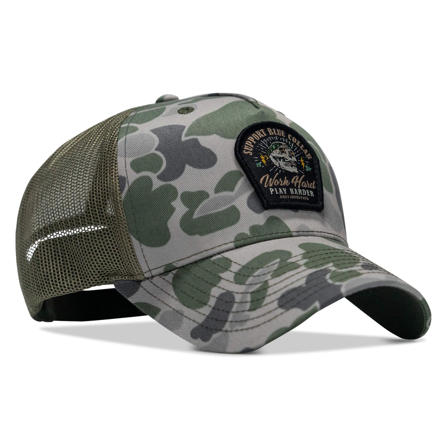 Work Hard Play Harder | Support Blue Collar Patch Snapback Hat
