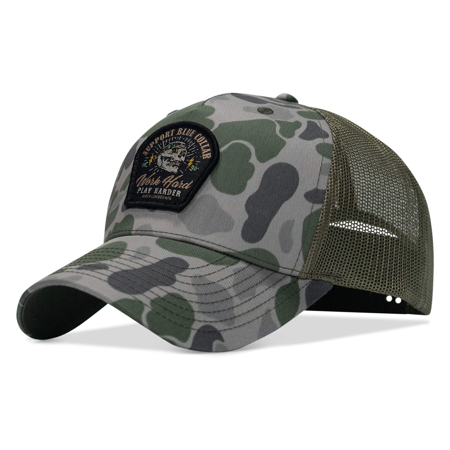 Work Hard Play Harder | Support Blue Collar Patch Snapback Hat