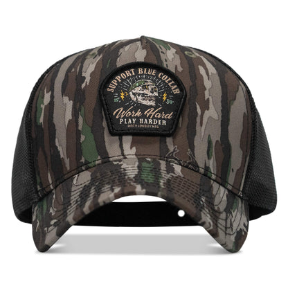 Work Hard Play Harder | Support Blue Collar Patch Snapback Hat