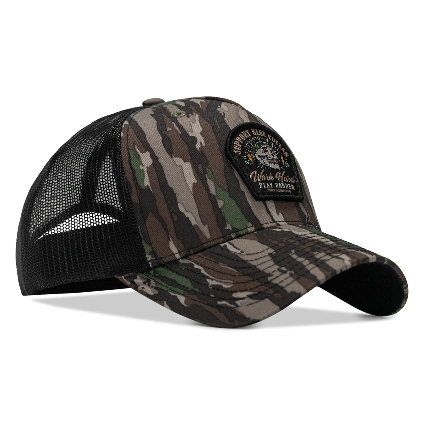 Work Hard Play Harder | Support Blue Collar Patch Snapback Hat