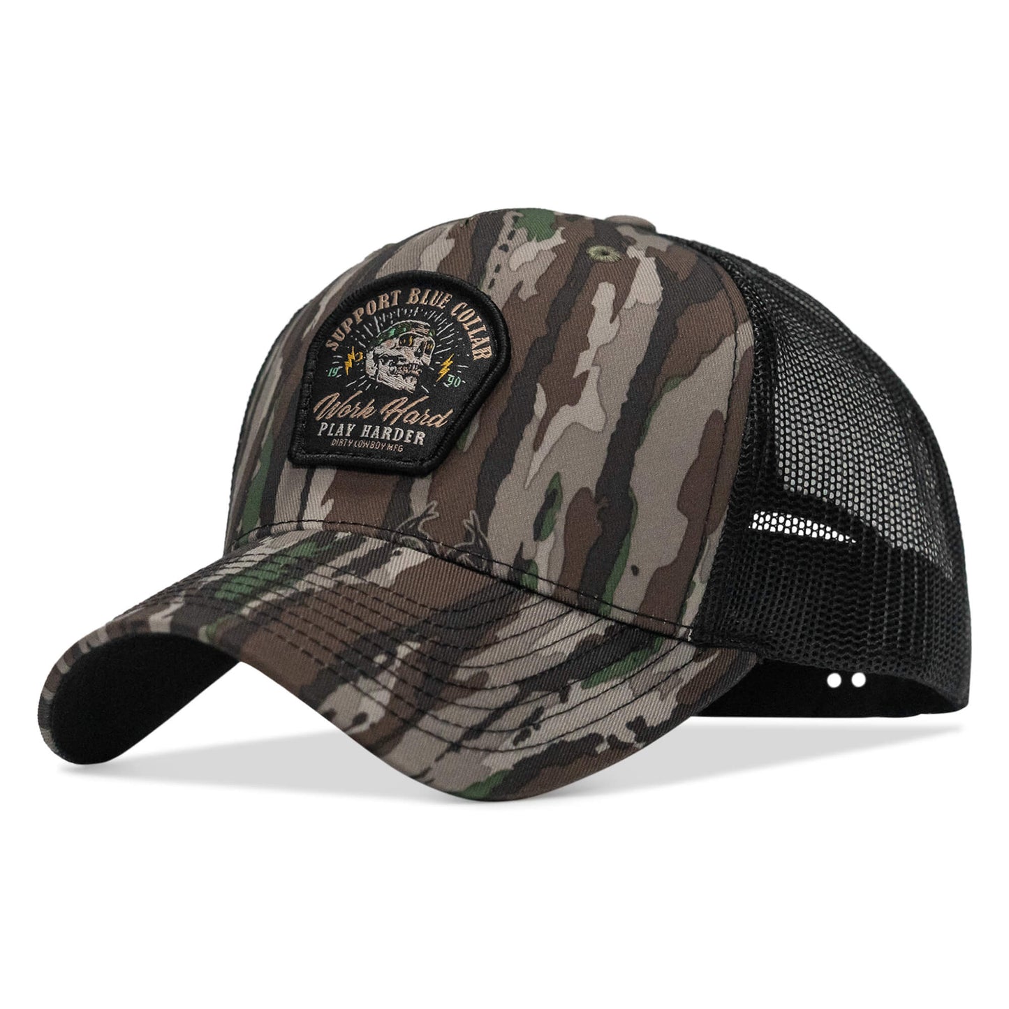 Work Hard Play Harder | Support Blue Collar Patch Snapback Hat