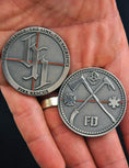 Load image into Gallery viewer, Black Helmet The Challenge, The Line, and The Sacrifice Thin Red Line Firefighter Challenge Coin 1 3/4" In Round Case
